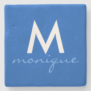 Modernes Monogramm - süßes Blau Steinuntersetzer