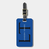 Modernes Monogramm Trendblau Gepäckanhänger (Vorderseite vertikal)
