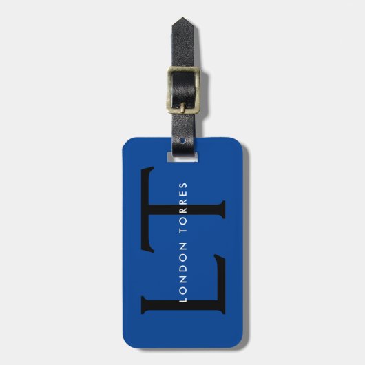 Modernes Monogramm Trendblau Gepäckanhänger (Vorderseite vertikal)