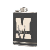 Modernes Monogramm und Name Dunkelgrau Flachmann (Links)