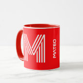 Modernes Monogramm und Name | Unique Red Keramik C Tasse (Vorderseite Links)