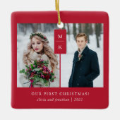 Modernes Monogramm | Unsere ersten Weihnachten mit Keramikornament (Vorderseite)