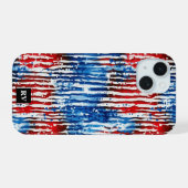 Modernes Monogramm USA Sterne und Streifen iPhone 15 Hülle (Rückseite (Horizontal))