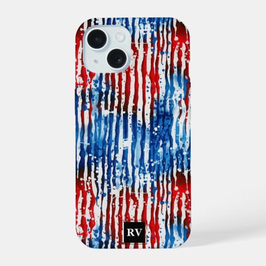 Modernes Monogramm USA Sterne und Streifen iPhone 15 Hülle (Rückseite)