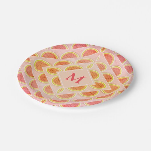 Modernes Monogramm WATERMELON Pappteller (Schrägansicht)