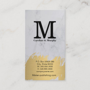 Modernes Monogramm   Weißer Marmor   Gold gebürste Visitenkarte