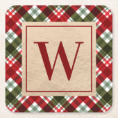 Modernes Monogramm zu Weihnachten Kariert Rechteckiger Pappuntersetzer (Vorderseite)