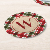 Modernes Monogramm zu Weihnachten Kariert Runder Pappuntersetzer (Angewinkelt)