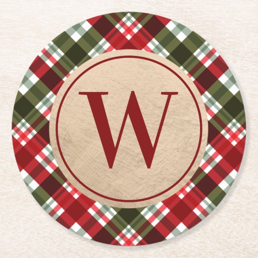 Modernes Monogramm zu Weihnachten Kariert Runder Pappuntersetzer (Vorderseite)