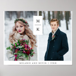 Modernes Monogramm | Zwei Foto Grid Poster