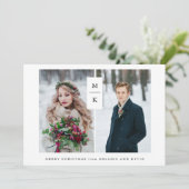Modernes Monogramm | Zwei Foto Grid Weihnachten (Stehend Vorderseite)
