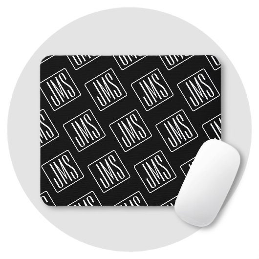 Modernes monogrammiertes Muster | Schwarz & Weiß Mousepad