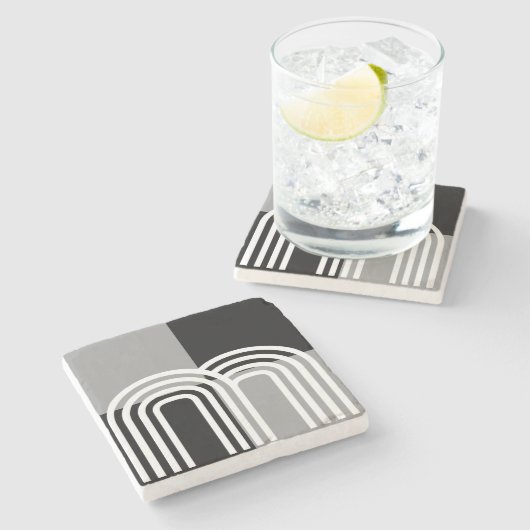 Modernes Monotone-Schwarz-weißes Anfangsmuster Steinuntersetzer (Seitenansicht)