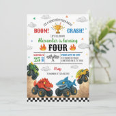 Modernes Monster Truck Kindergeburtstag Party Einladung (Stehend Vorderseite)