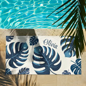 Modernes Monstera Leaf Blue & White Beach Handtuch