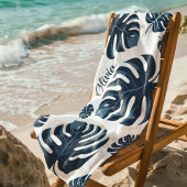 Modernes Monstera Leaf Blue & White Beach Handtuch