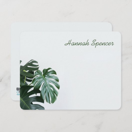 Modernes Monstera Mitteilungskarte (Vorne/Hinten)