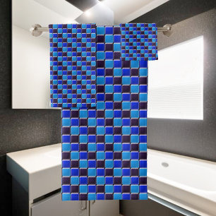 Modernes Mosaik in schwarz, königsblau und hellbla Badhandtuch Set