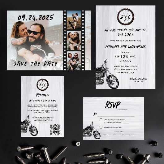 Modernes Motorrad-Adventure-Hochzeiten-Fotos Save The Date