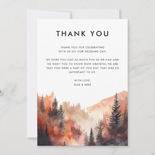 Modernes Mountain Wedding Fall Custom Foto Dankeskarte (Vorderseite)