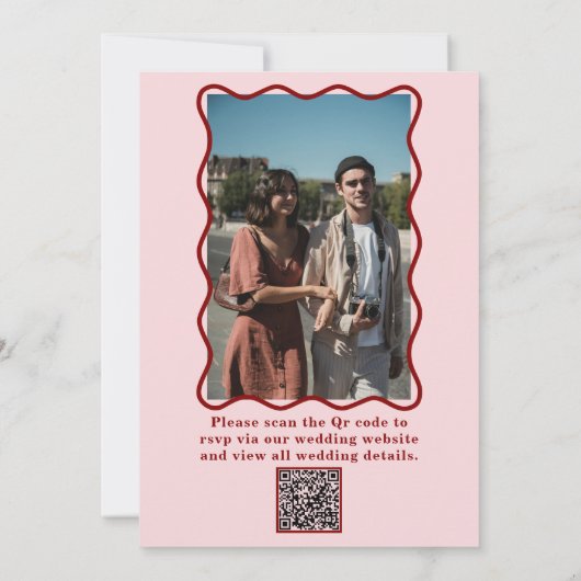 Modernes, muffiges Retro Funky Foto Wedding Einladung (Rückseite)