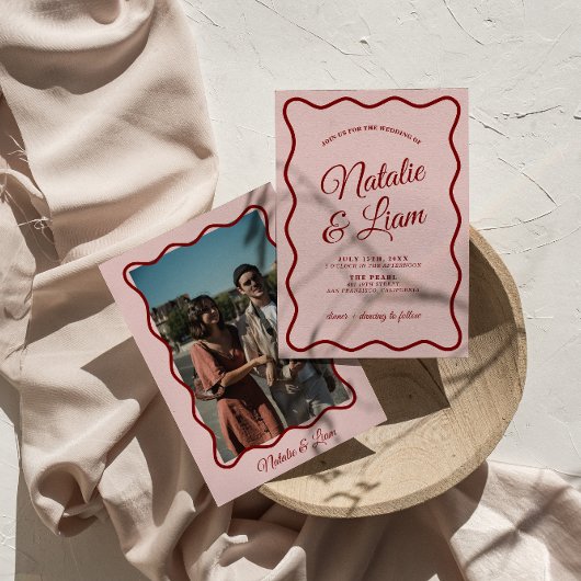 Modernes, muffiges Retro Funky Foto Wedding Einladung