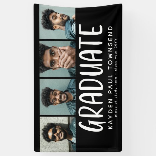 Modernes Multi 4 Foto Collage GRADUATE schwarz Banner (Vertikal)