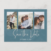 Modernes Multi-Foto Einfache Blaukalligrafie Postkarte (Vorderseite)