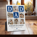 Modernes Multi Foto Grid Niedlich VATER Geschenk Fotoplatte<br><div class="desc">Erstellen Sie Ihre eigene VATER-Plakette mit dieser modernen, mehrfarbigen Gittercollage und Text. Das Design umfasst 6 Fotografien mit abgerundeten Ecken-Quadraten mit dem Text-VATER in blauen Blöcken, die in eine beliebige Farbe geändert werden können. Der Text "World's Best Daddy" mit einem niedlichen väterlichen Zitat, das behalten oder angepasst werden kann, um...</div>