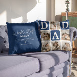 Modernes Multi Foto Grid Niedlich VATER Geschenk Kissen<br><div class="desc">Erstellen Sie mit dieser modernen Gitterkollektion und Text aus mehreren Fotos Ihr ganz eigenes VATER-Kissen. Das Design umfasst 6 Fotografien mit abgerundeten Ecken-Quadraten mit dem VATER in dunkelblauen Blöcken, die in eine beliebige Farbe geändert werden können. Auf der anderen Seite den Text "Best Daddy der Welt" mit einem niedlichen väterlichen...</div>