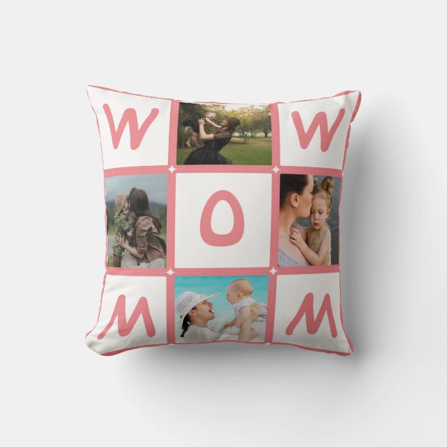 Modernes Multi Foto Grid Niedlich WOW MAMA Geschen Kissen (Vorderseite)