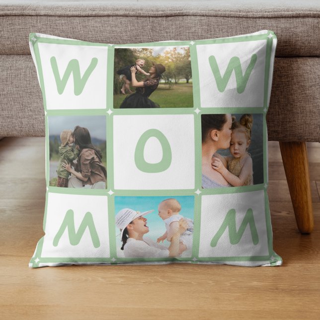 Modernes Multi Foto Grid Niedlich WOW MAMA Geschen Kissen (Von Creator hochgeladen)