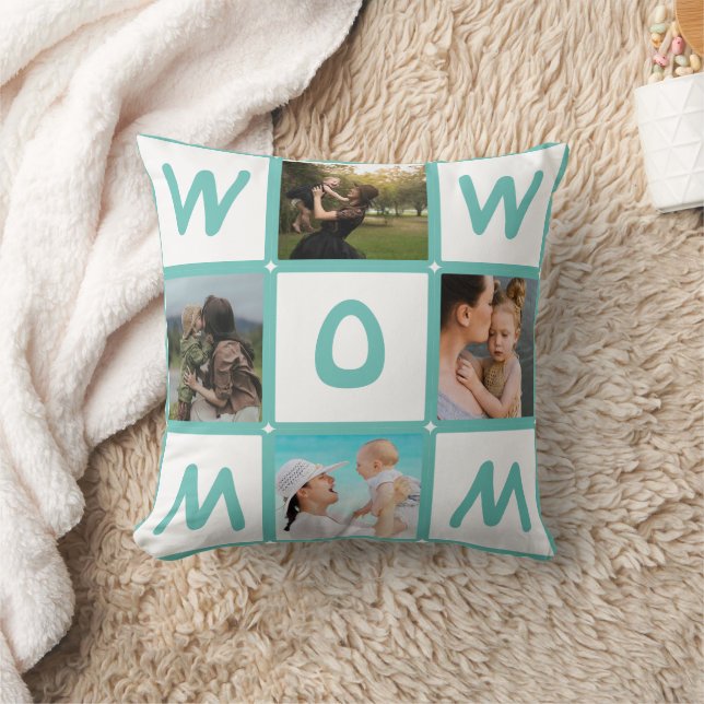 Modernes Multi Foto Grid Niedlich WOW MAMA Geschen Kissen (Decke)