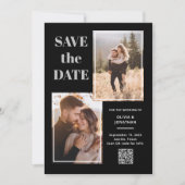Modernes Multi-Foto Schwarz und Grau | QR-Code Save The Date (Vorderseite)