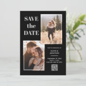 Modernes Multi-Foto Schwarz und Grau | QR-Code Save The Date (Stehend Vorderseite)
