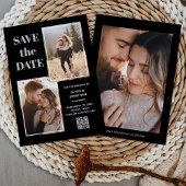 Modernes Multi-Foto Schwarz und Grau | QR-Code Save The Date