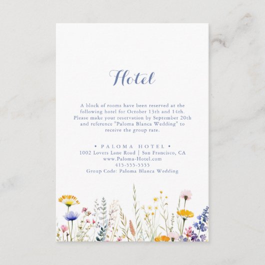 Modernes Multicolor Wildblume Hotel Begleitkarte (Vorderseite)