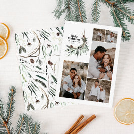 Modernes MultiFoto mit elegantem Wasserfarbenspiel Feiertagskarte