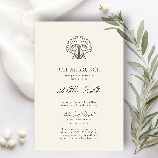 Modernes Muschel Beach Ocean Wedding Bridal Brunch Einladung