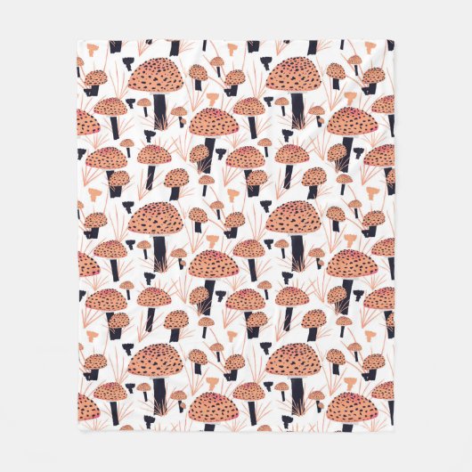 Modernes Mushroom-Muster Zeichne Orangen Schwarzen Fleecedecke (Vorderseite)