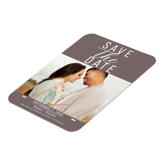 Modernes Mushroom Taupe Save the Date Hochzeitssti Magnet (Linke Seite)