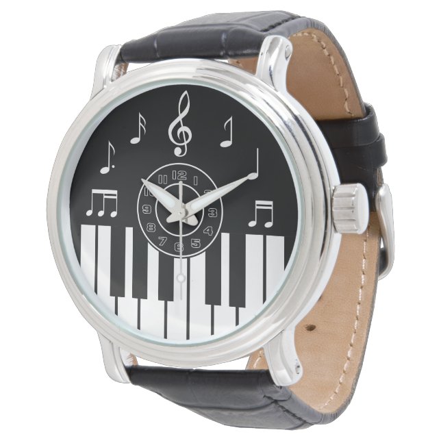 Modernes Musikdesign in Schwarz und Weiß Armbanduhr (Schrägansicht)