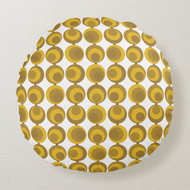 Modernes Mustard Gold Retro Geo Muster aus dem Mit Rundes Kissen (Vorderseite)