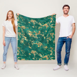 Modernes Muster aus Aquamarin- und Goldmarmor Fleecedecke