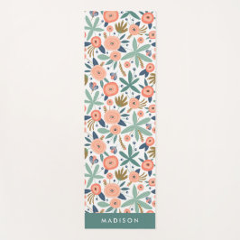 Modernes Muster aus Blüten und Korallenminze Yogamatte