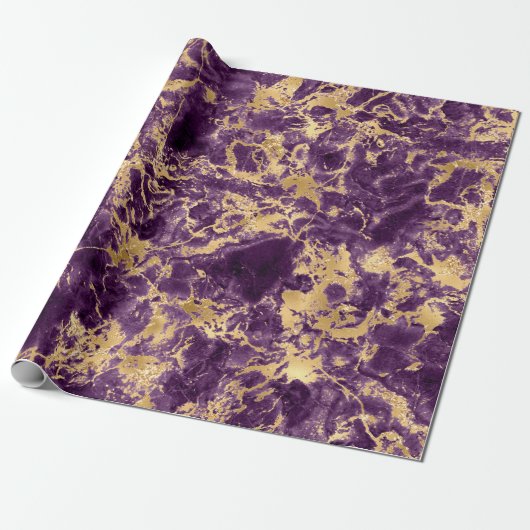 Modernes Muster aus Lila- und Goldmarmor Geschenkpapier (Ungerollt)