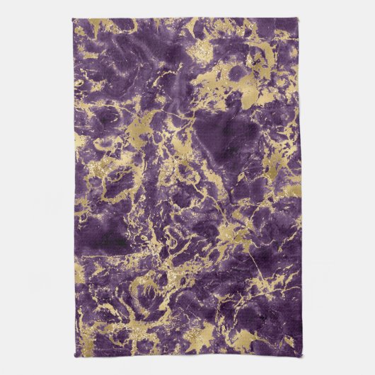 Modernes Muster aus Lila- und Goldmarmor Geschirrtuch (Vertikal)