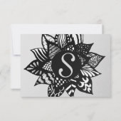 Modernes Muster aus schwarzem und weißem Blumenmus Einladung (Rückseite)