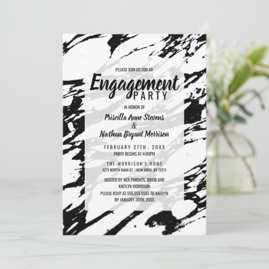 Modernes Muster aus schwarzem und weißem Marmor Einladung (Stehend Vorderseite)