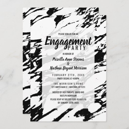 Modernes Muster aus schwarzem und weißem Marmor Einladung (Vorne/Hinten)